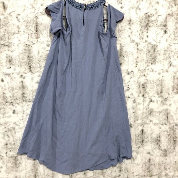 KNOX ROSE Womens M Dress Cold Shoulder Blue Embroidered High Neck Knee Length - Picture 2 of 9